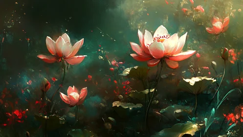 Lotus Blossoms in an Enchanted Garden.