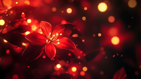 Red Flower With Luminous Bokeh Background