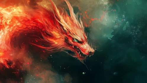 Pyrokinetic serpentine dragon rendered in turbulent chroma field.