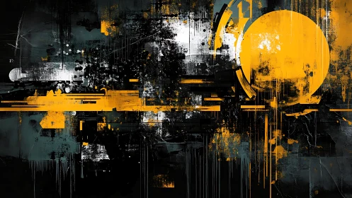 Industrial abstract geometry with yellow solar disc motif