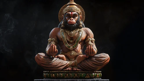 Serene monkey deity sculpture glowing with quiet strength.