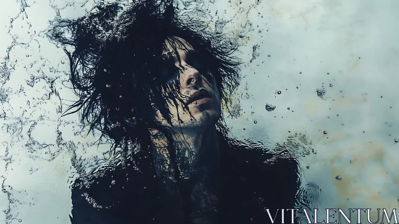 Moody underwater portrait isolates a goth figure in distortion