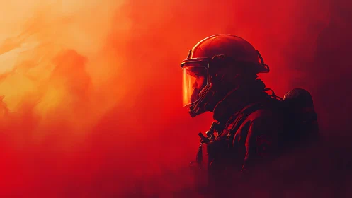 Firefighter in Extreme Heat: Silhouetted Profile Against Inferno.