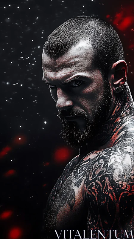 High-contrast portrait of tattooed man with dramatic side lighting