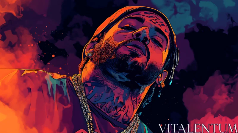 Neon-lit portrait leans skyward and crowns itself in color