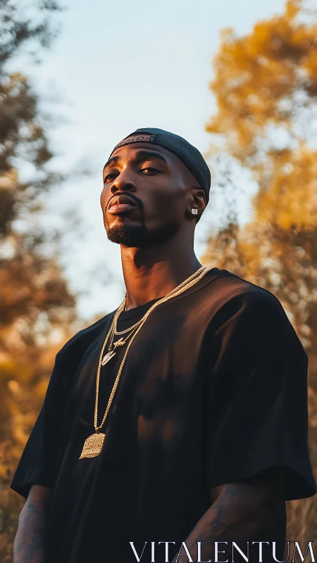 Golden hour portrait uses shallow depth and warm rim lighting