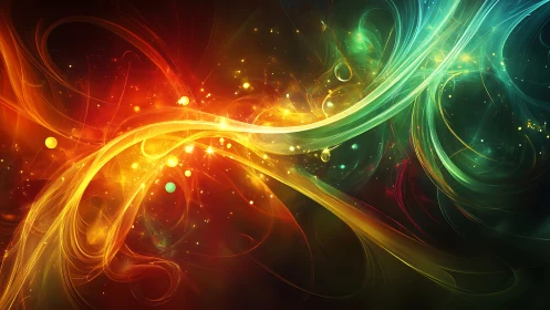 Curved multicolor light trails over dark gradient background.