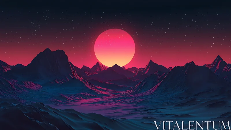 Glow-soaked alien mountains welcome a dreamy neon sunrise