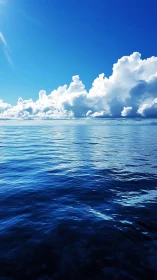 Open ocean horizon under towering cumulus clouds at noon