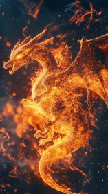 Flaming wireframe dragon erupts from swirling embers