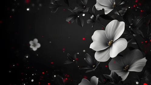 Monochromatic floral composition with white blooms and dark foliage