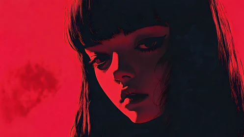 Chromatic chiaroscuro portrait under saturated red field.