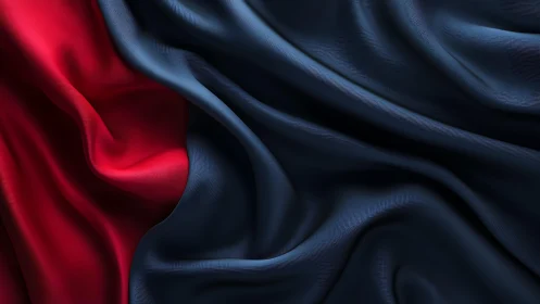 Elegant dark blue and red silk fabric with flowing folds, realistic style.