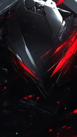 Parametric obsidian visor with emissive crimson vector seams.