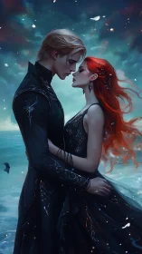 Luminescent Embrace: Digital Fantasy Romance in Ethereal Seascape.