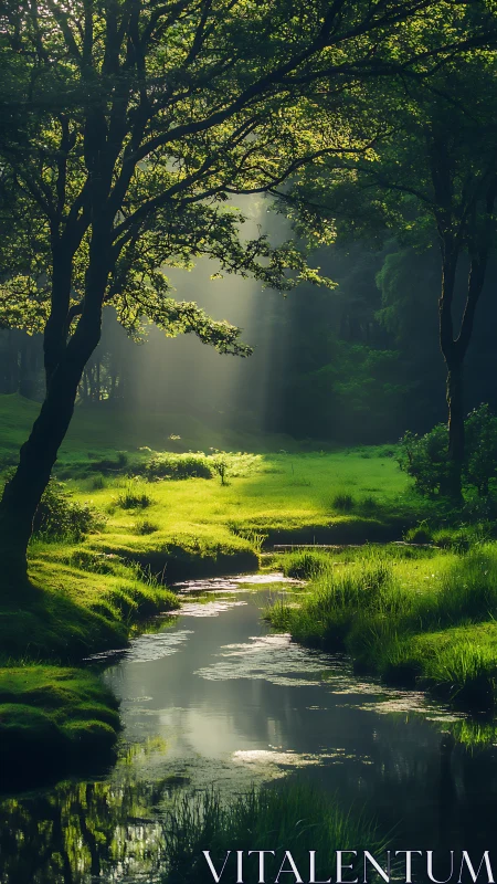 Sunlit forest stream invites quiet moments of gentle peace