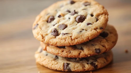 Golden cookie tower studded with unruly chocolate chips.