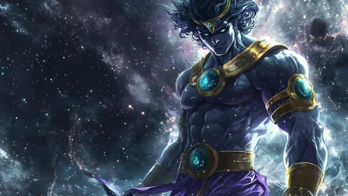 Cosmic demigod warrior in luminous astral digital painting.