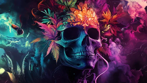 Neon skull garden drifting through a dream-bright cosmos.