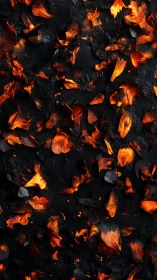Glowing Ember Bed: Abstract Combustion Against Charred Ground.