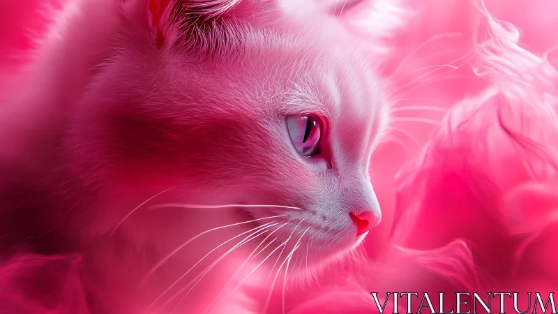 Feline Profile Immersed in Magenta Light Waves