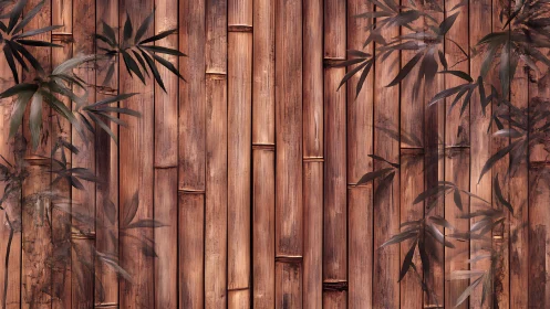Vertically aligned bamboo panels with faint leaf silhouettes.