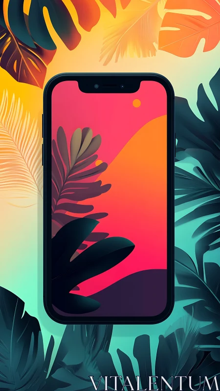 Vibrant Tropical Phone Wallpaper with Layered Botanical Elements.