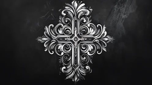 Baroque filigree cruciform motif with high contrast chiaroscuro.