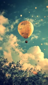 Cartographic hot air balloon in atmospheric vertical ascent.