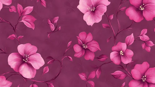 Pink blooms distributed across deep magenta gradient surface.