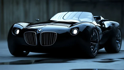Sleek black BMW concept roadster in moody studio light.