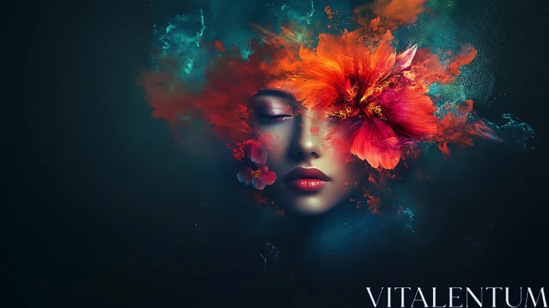 Dreamy floral portrait glowing in luminous night hues.