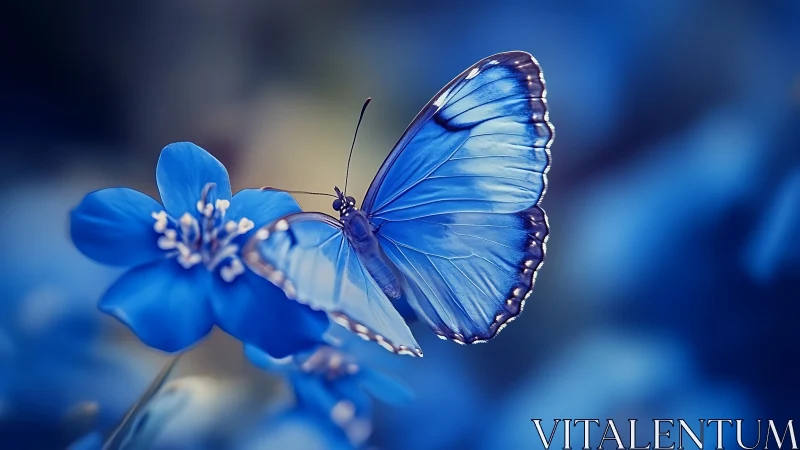 Blue butterfly rests on blossom in tranquil close-up scene