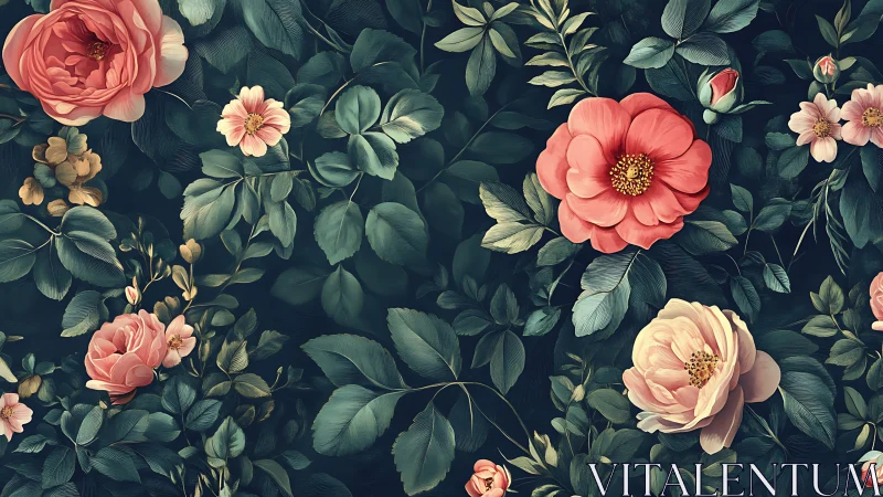 Garden Dreams: Blooming Flowers in Lush Dark Green