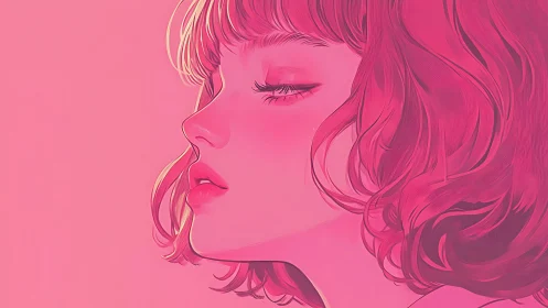 Side profile portrait shows serene woman in monochrome pink