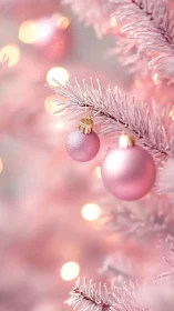 Cotton-candy branches cradle blush ornaments in quiet glow