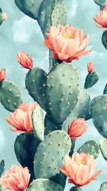 Blooming Cacti Against Sky: Nature's Desert Masterpiece.