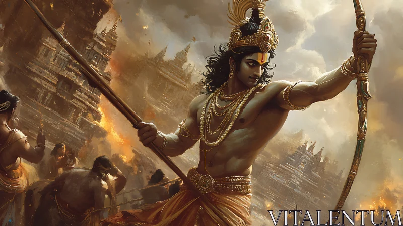 Epic mythic archer in dynamic battle composition, digital painting.