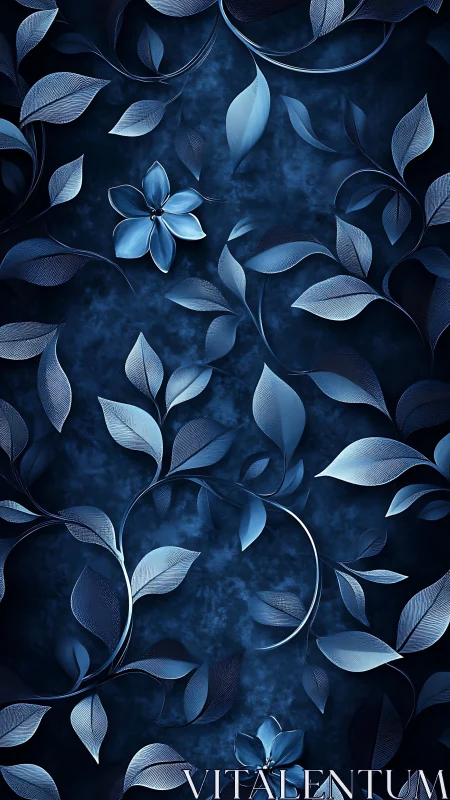 Moonlit blue leaves curl gently around glowing flowers