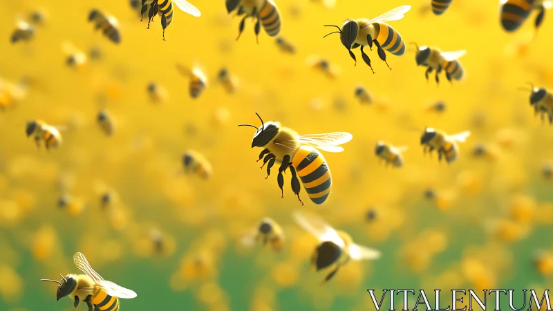 3D macro swarm study with luminous gradient background.