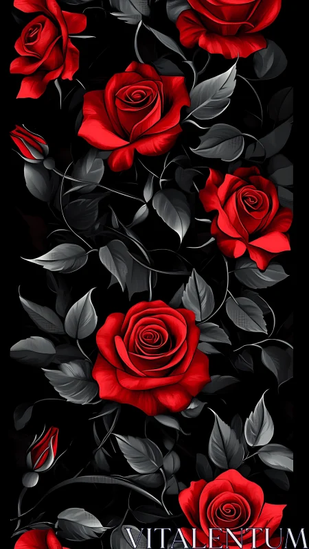 Striking Red Roses Dance Against Deep Black Canvas