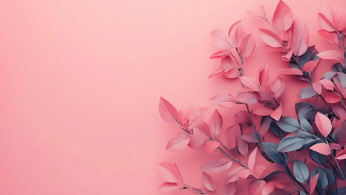 Pink botanical branches against monochrome background.
