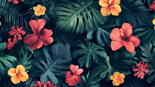 Tropical Paradise: Vibrant Blooms in Lush Green Foliage.