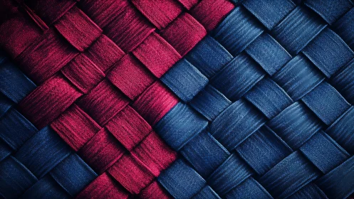 Woven Textile Pattern in Red and Blue With Diagonal Split Effect.