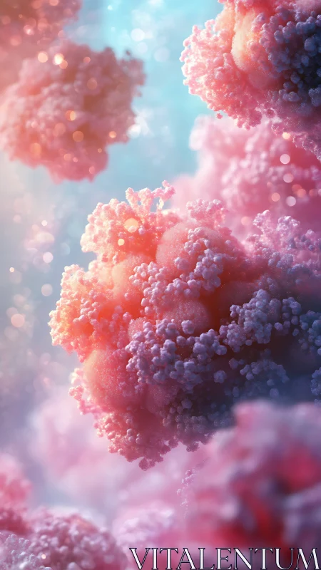 Radiant microscopic cells float in a dreamy scientific space