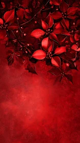 Red botanical foliage border on textured crimson background