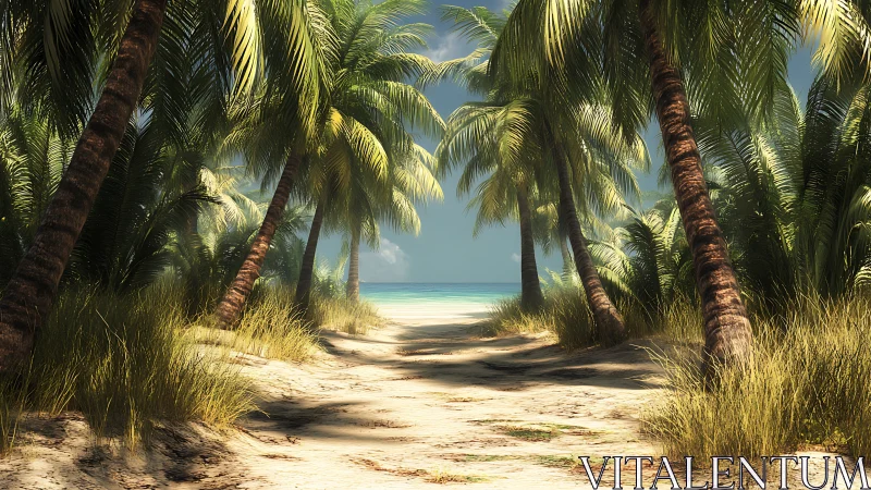 Palms Arch to Paradise: Where Sandy Pathways Meet Turquoise Horizons.