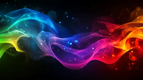 Prismatic wave ribbons dancing across a midnight void.