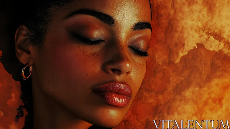 Profile of person with closed eyes against warm textured background.