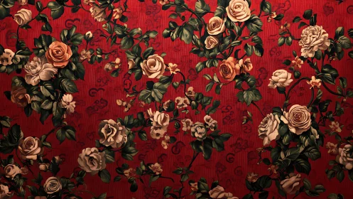 Crimson Canvas: Velvet Roses Dance in Baroque Splendor.